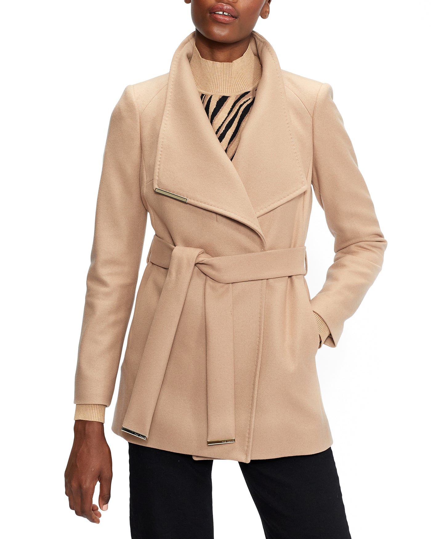 Ted Baker Rosess Wool Wrap Short Coat | Camel