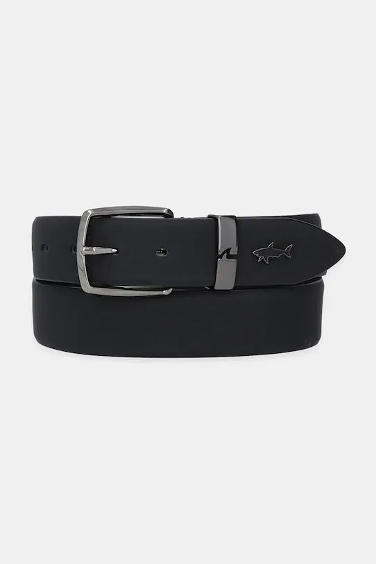 Paul & Shark Metal Shark Leather Belt | Black