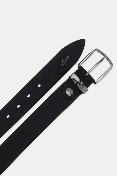 Paul & Shark Metal Shark Leather Belt | Black