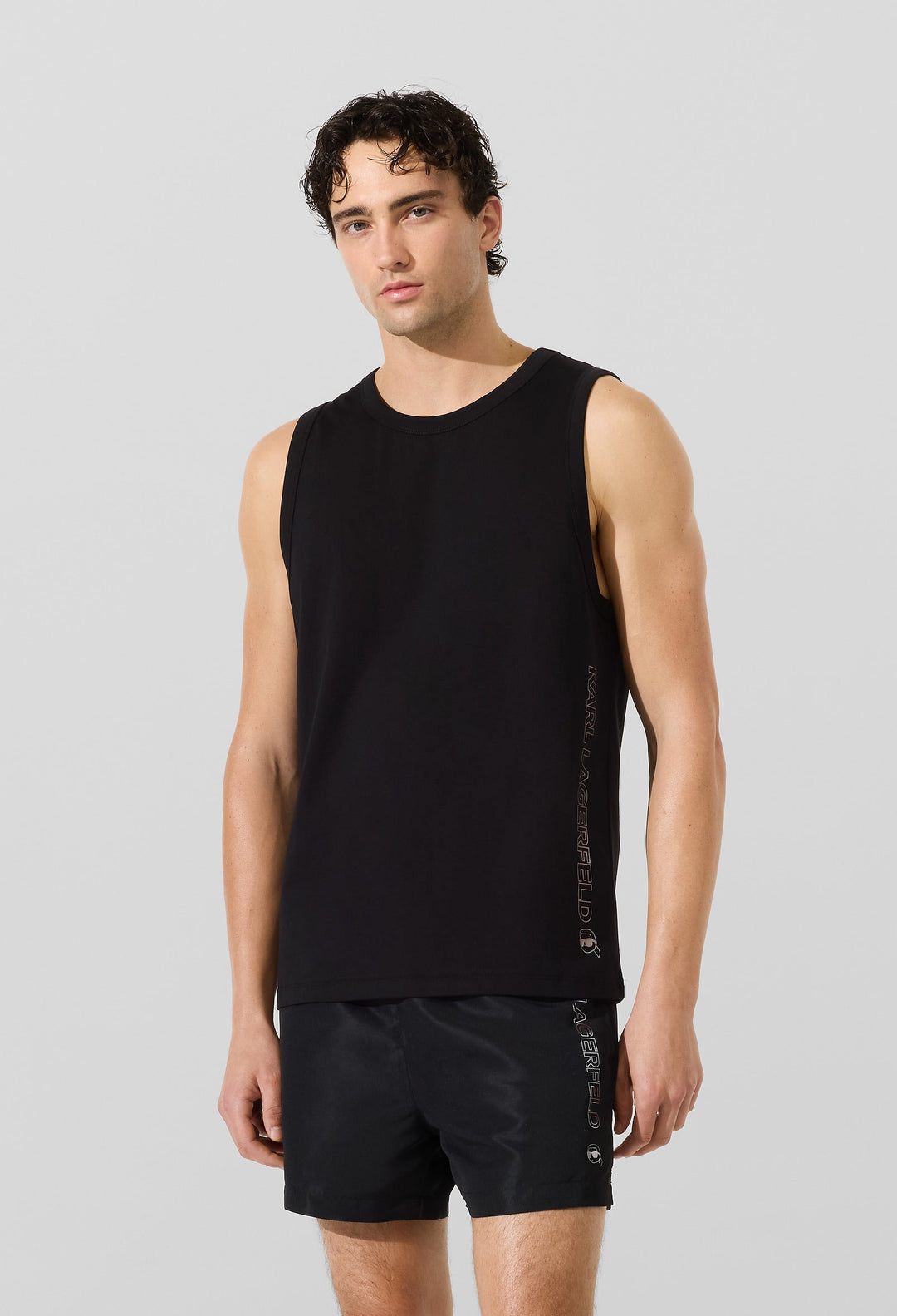 Karl Lagerfeld Ikon Metallic Beach Tank Top | Black