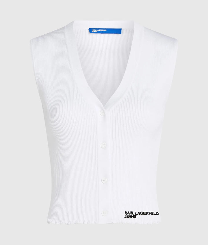 Karl Lagerfeld Button Down Knit Slim Fit Top | White