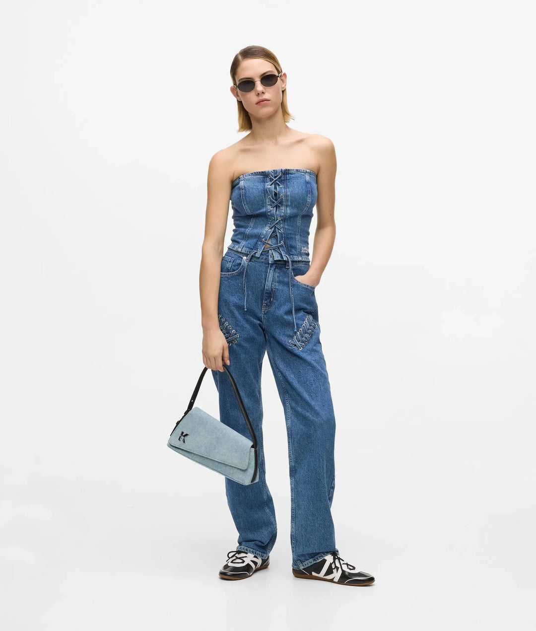 Karl Lagerfeld Geo Denim Flap Bag | Acid Light Blue