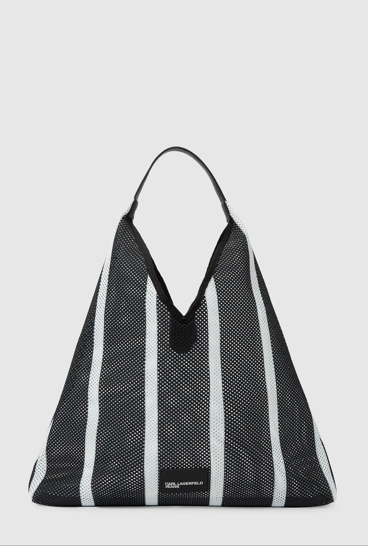 Karl Lagerfeld Striped Mesh Tote Bag | Black/White