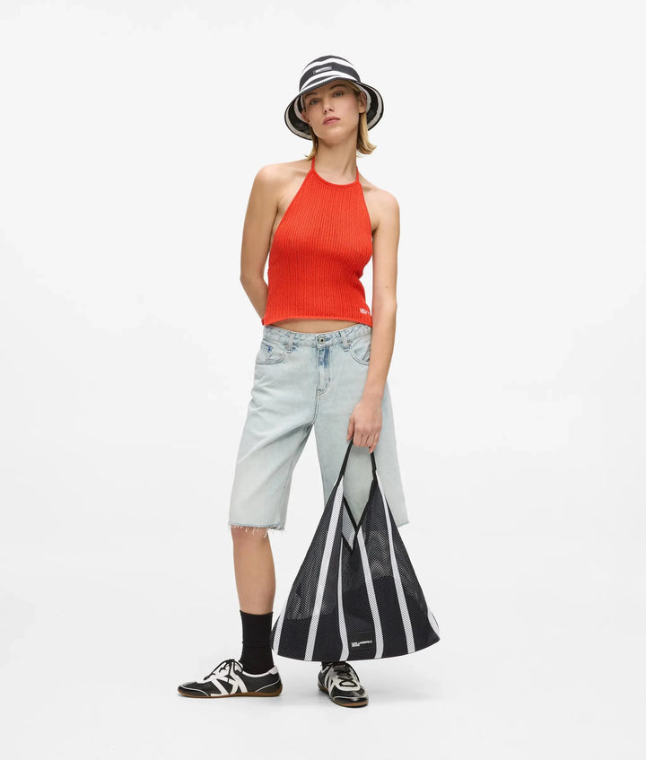 Karl Lagerfeld Striped Mesh Tote Bag | Black/White