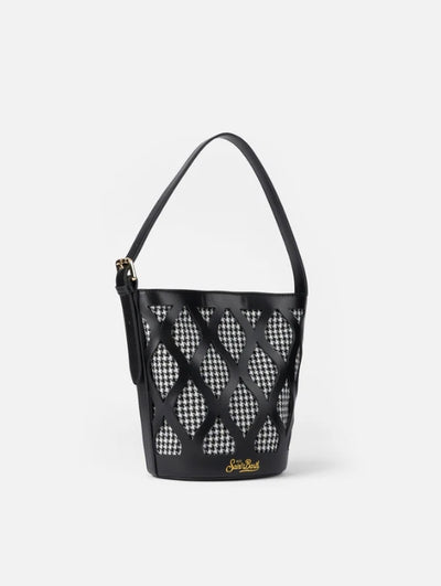 MC2 Saint Barth Bucket Bag Alexandra with Pied de Poule Print | Black