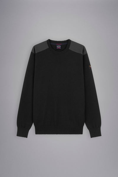 Paul & Shark Wool Crewneck Pullover with Iconic Badge | Black