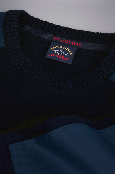 Paul & Shark Wool Crewneck Pullover with Iconic Badge | Navy