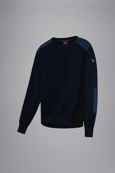 Paul & Shark Wool Crewneck Pullover with Iconic Badge | Navy