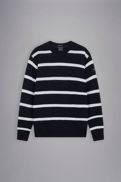 Paul & Shark Bretagne Wool Crewneck Pullover with Iconic Badge | Navy/White