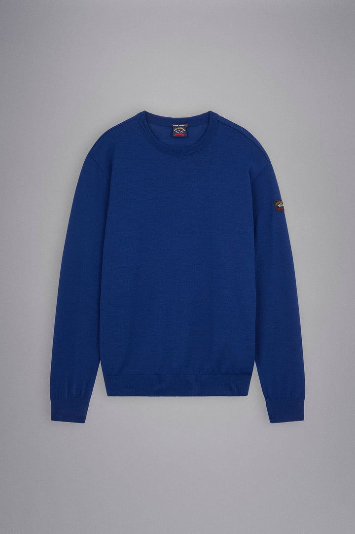 Paul & Shark Merino Wool Crewneck Pullover with Iconic Badge | Blue