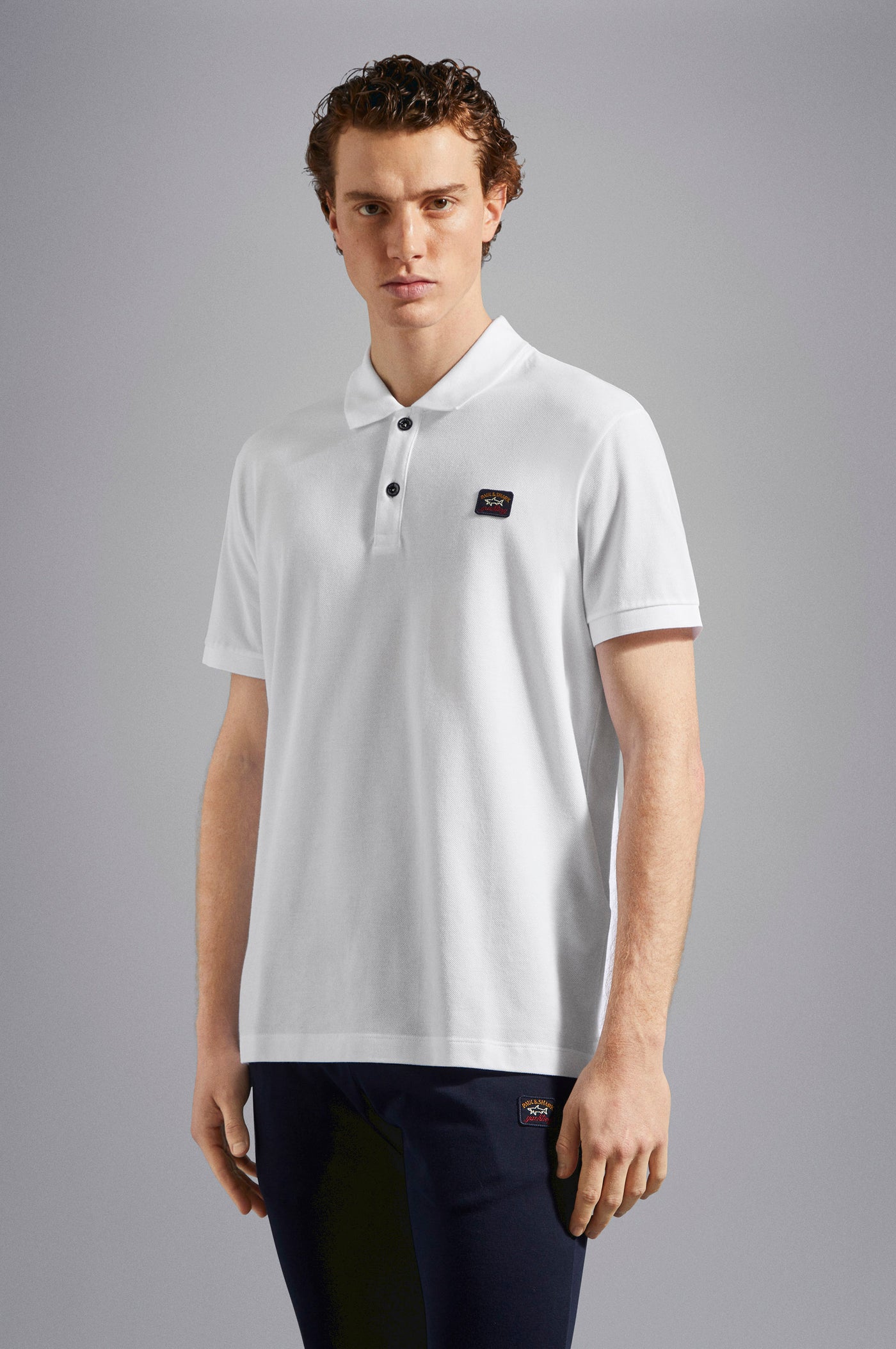 Paul & Shark Piqué Cotton Polo with Iconic Badge | White