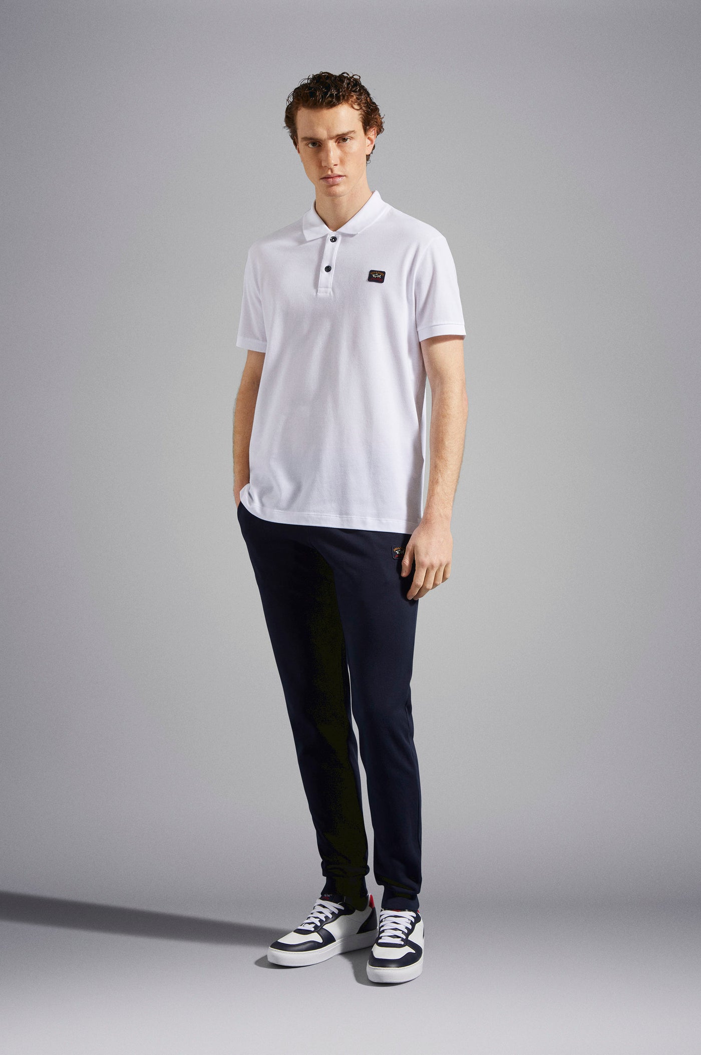 Paul & Shark Piqué Cotton Polo with Iconic Badge | White
