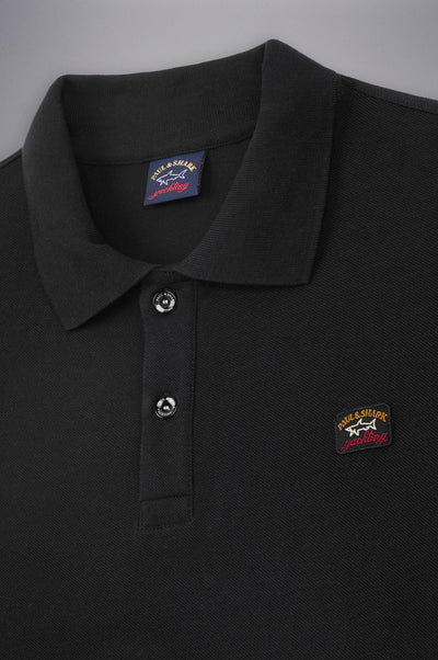 Paul & Shark Piqué Cotton Polo with Iconic Badge | Black