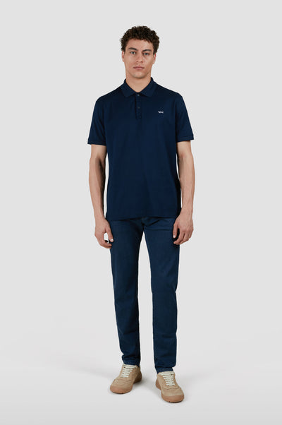 Paul & Shark Double Piqué Cotton Polo Shirt with Shark Badge | Navy