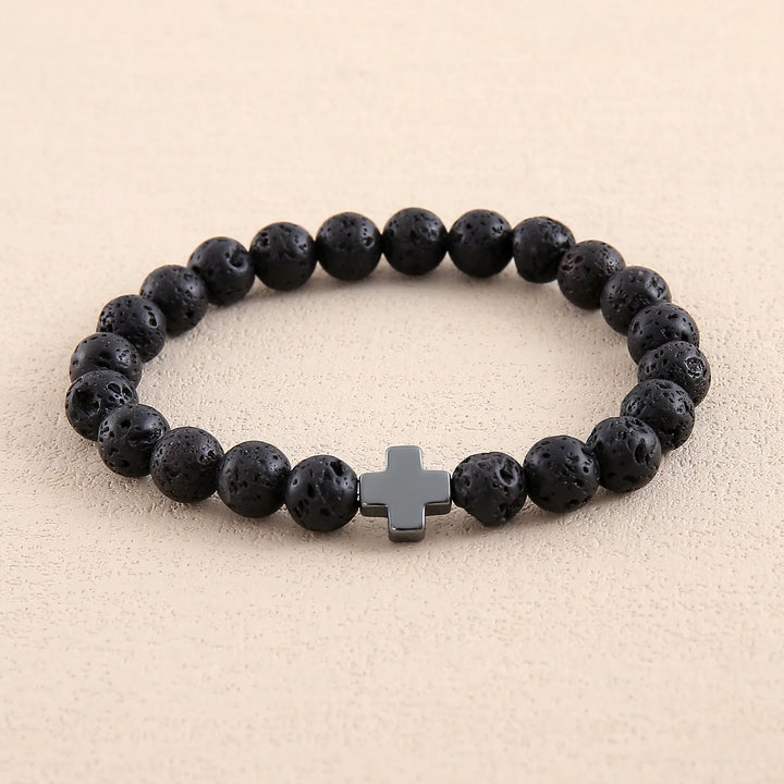 Never Needy Cross Natural Stone Bracelet | Volcanic Rock