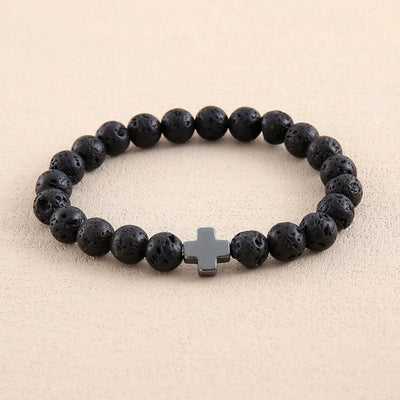 Never Needy Cross Natural Stone Bracelet | Volcanic Rock