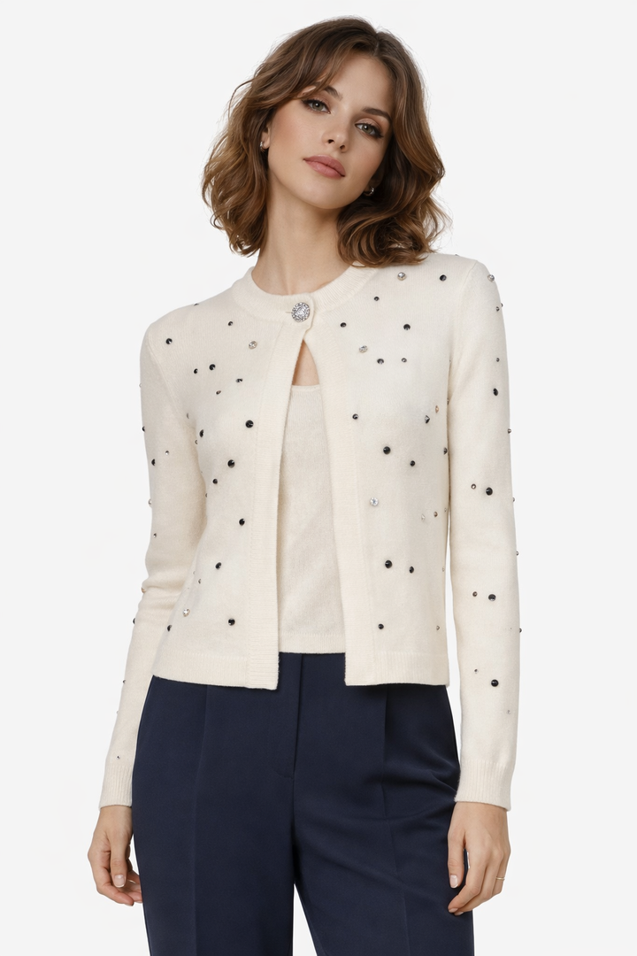 PennyBlack Mastino Rhinestone-detail Boxy Cardigan | Ivory