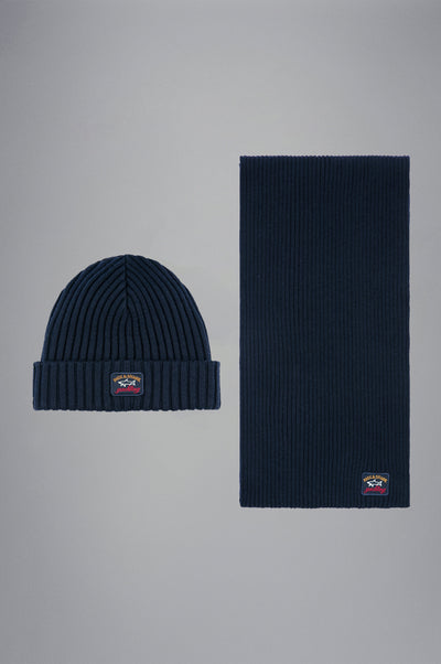 Paul & Shark Christmas Wool Scarf + Beanie Set | Navy