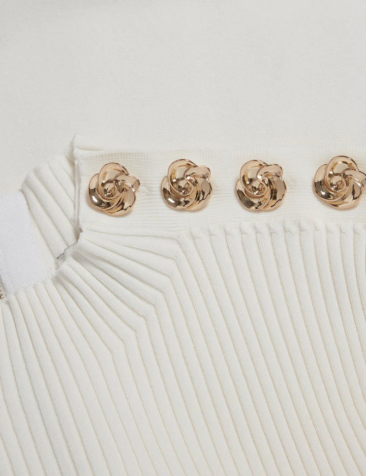 Ted Baker Lilano Ribbed Knit Button Detail Skater Dress | Ivory