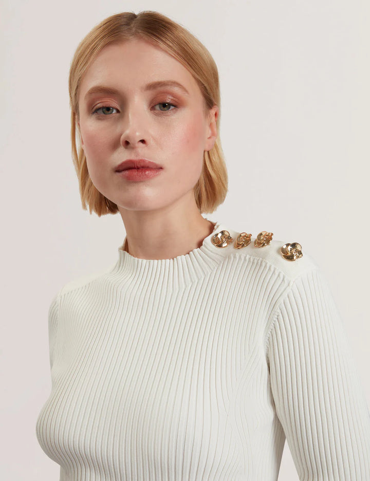 Ted Baker Lilano Ribbed Knit Button Detail Skater Dress | Ivory