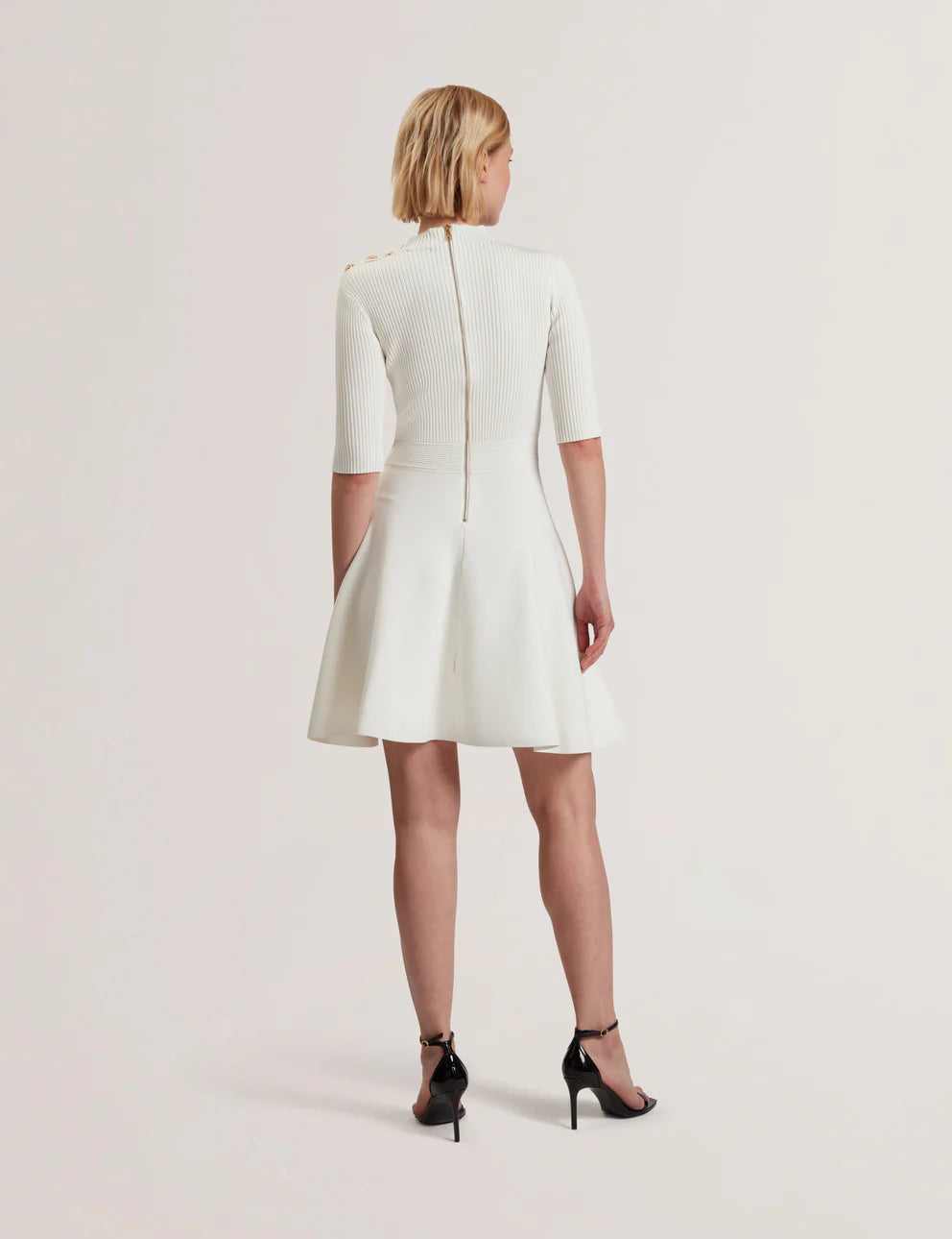 Ted Baker Lilano Ribbed Knit Button Detail Skater Dress | Ivory