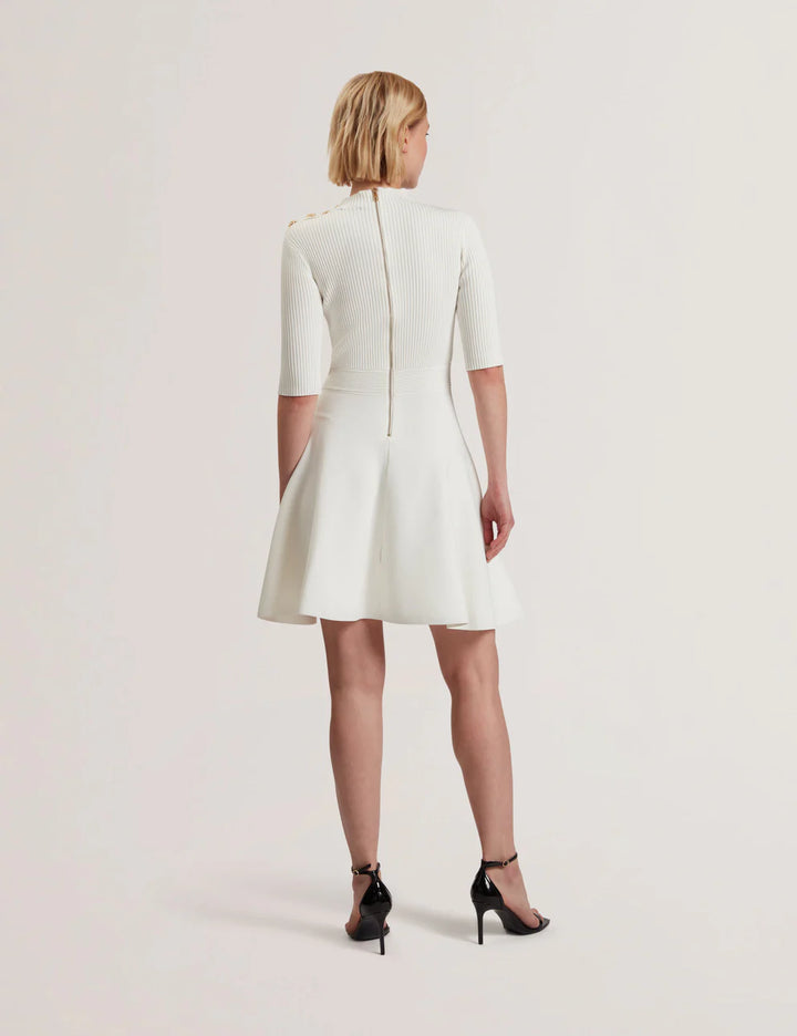 Ted Baker Lilano Ribbed Knit Button Detail Skater Dress | Ivory