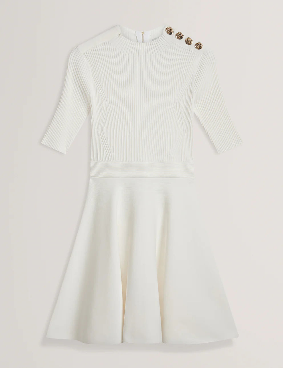 Ted Baker Lilano Ribbed Knit Button Detail Skater Dress | Ivory