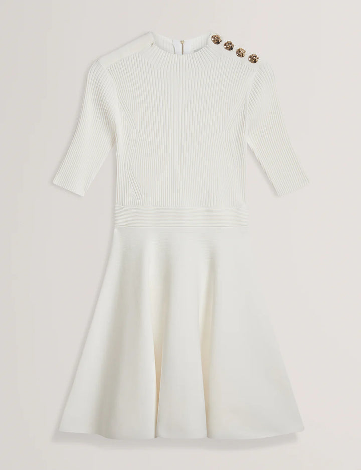 Ted Baker Lilano Ribbed Knit Button Detail Skater Dress | Ivory