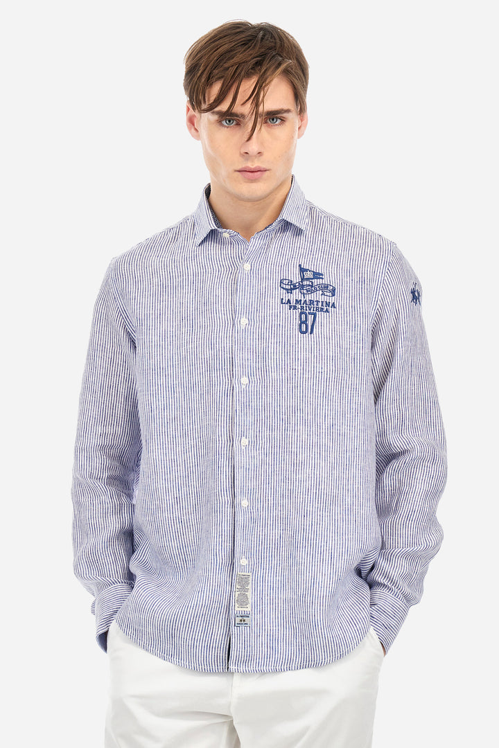 La Martina Regular Fit Linen Canvas Shirt – Andres | Navy/White
