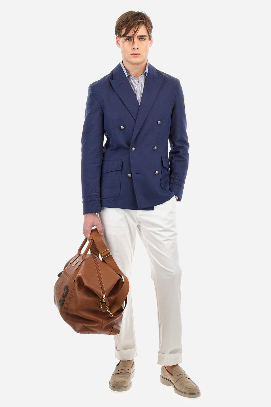 La Martina Regular Fit Linen Canvas Shirt – Andres | Navy/White