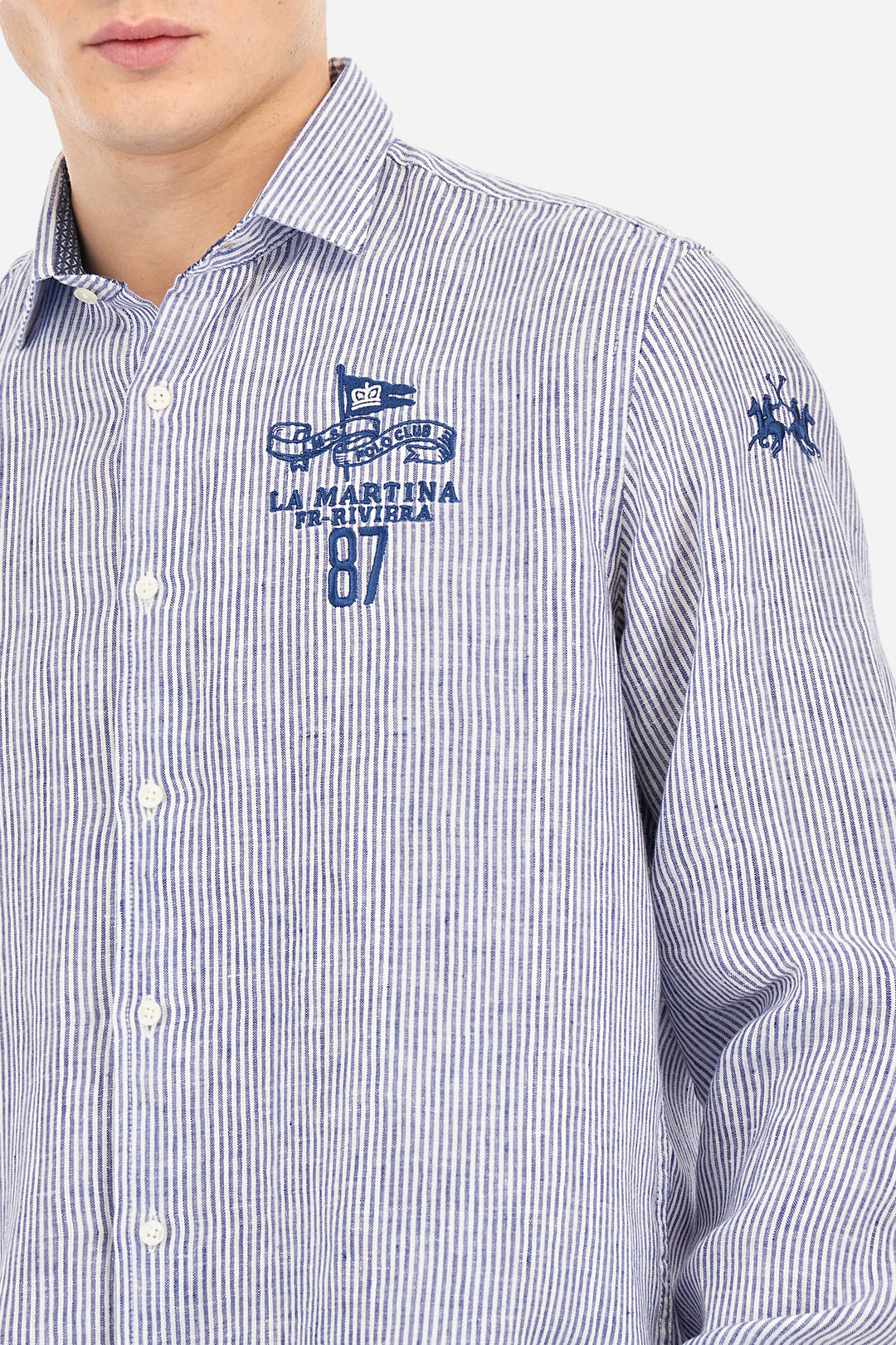 La Martina Regular Fit Linen Canvas Shirt – Andres | Navy/White