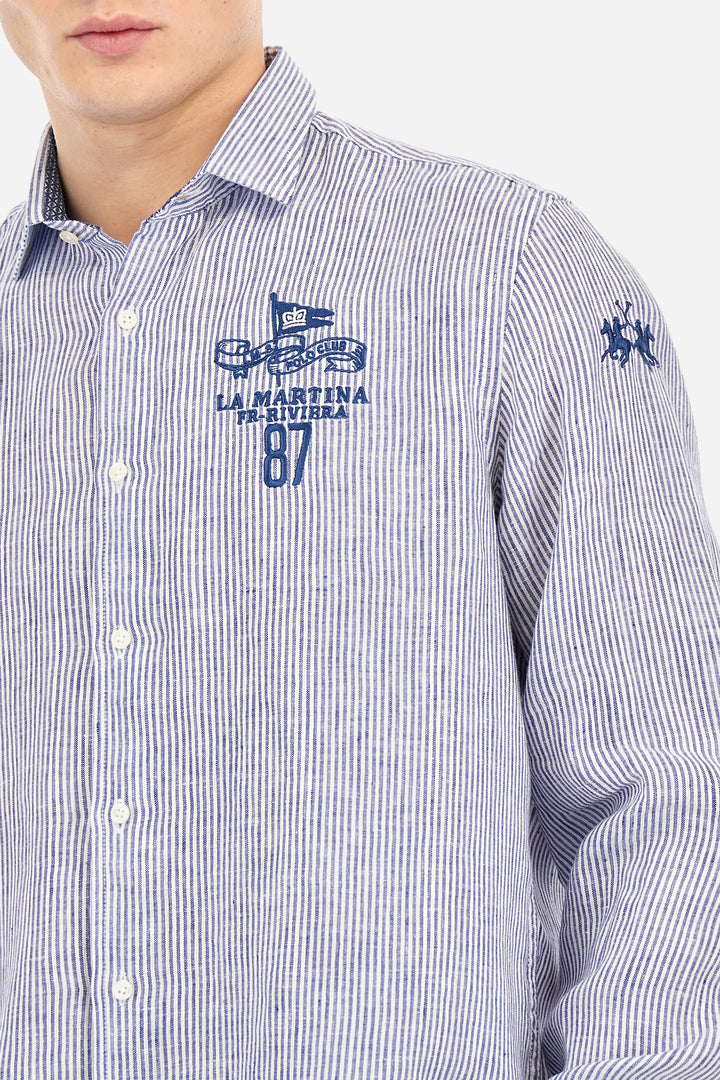 La Martina Regular Fit Linen Canvas Shirt – Andres | Navy/White