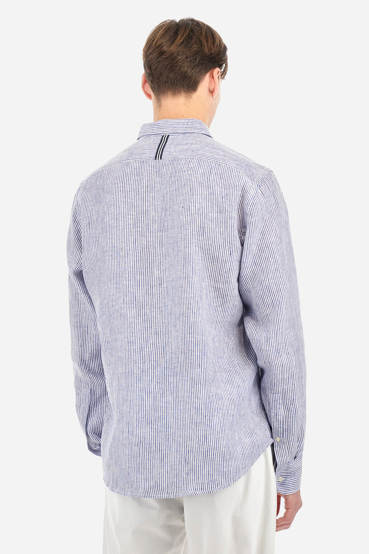 La Martina Regular Fit Linen Canvas Shirt – Andres | Navy/White