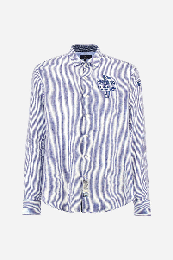 La Martina Regular Fit Linen Canvas Shirt – Andres | Navy/White