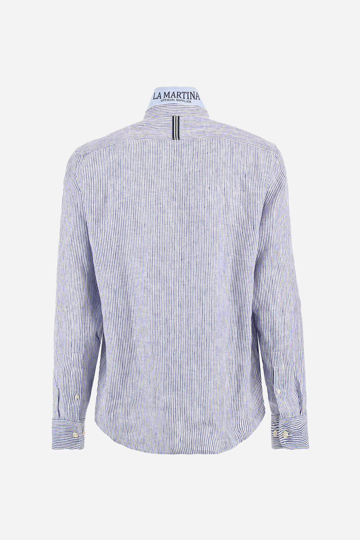 La Martina Regular Fit Linen Canvas Shirt – Andres | Navy/White