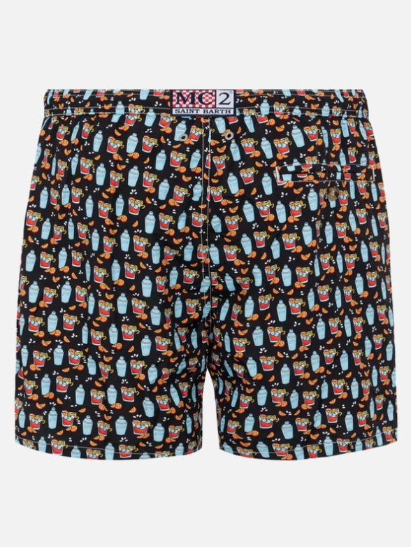 MC2 Saint Barth Lightweight Fabric Swim Shorts Lighting with Negroni Print | Black