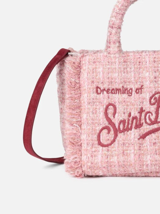 MC2 Saint Barth Mini Vanity Wooly Handbag with Tweed Pattern | Pink