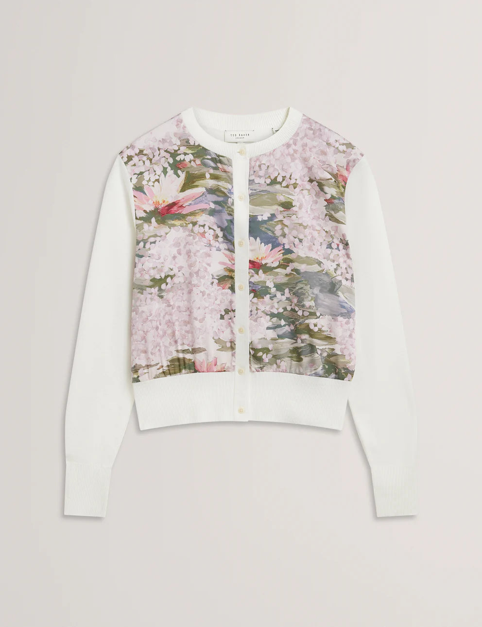 Ted Baker Sisilla Printed Woven Front Cardigan | Ivory
