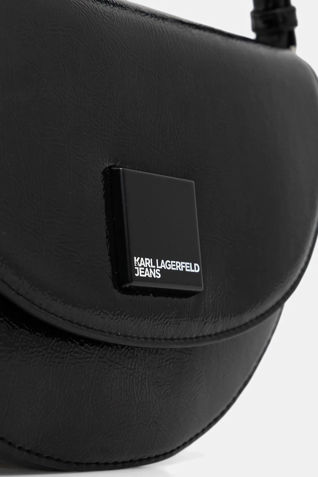 Karl Lagerfeld Logo Glossy Saddle Bag | Black