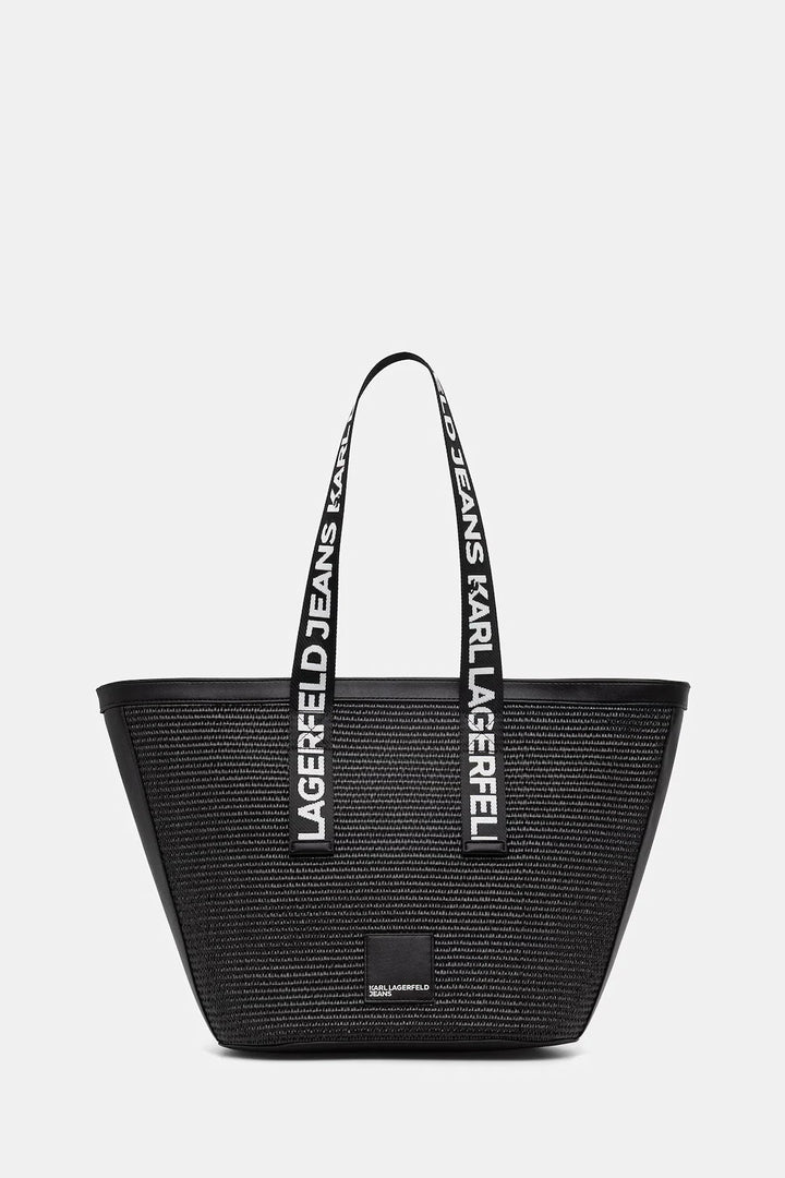 Karl Lagerfeld Box Logo Raffia Shopper Bag | Black