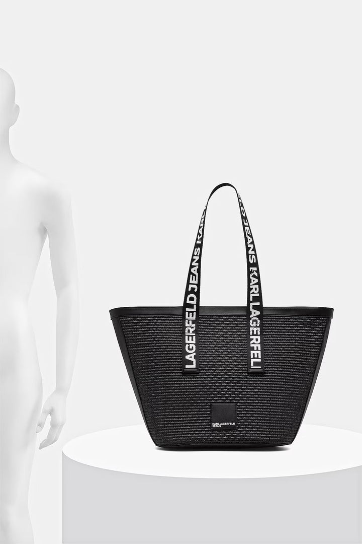 Karl Lagerfeld Box Logo Raffia Shopper Bag | Black
