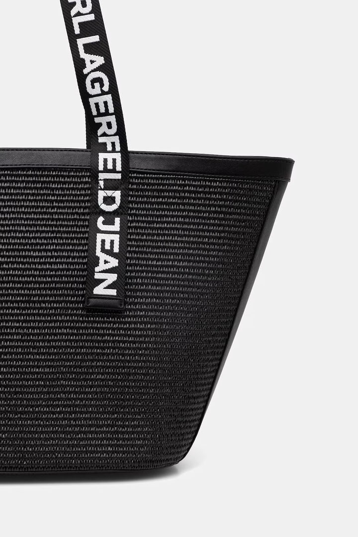 Karl Lagerfeld Box Logo Raffia Shopper Bag | Black