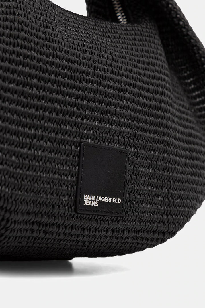 Karl Lagerfeld Box Logo Raffia Hobo Bag | Black