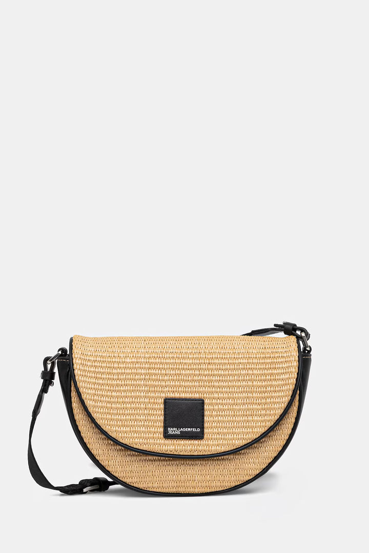 Karl Lagerfeld Box Logo Raffia Saddle Bag | Natural
