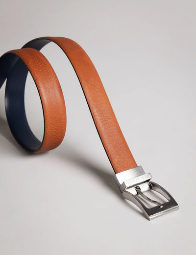 Ted Baker Karmer Reversible Polished Leather Belt | Tan/Blue