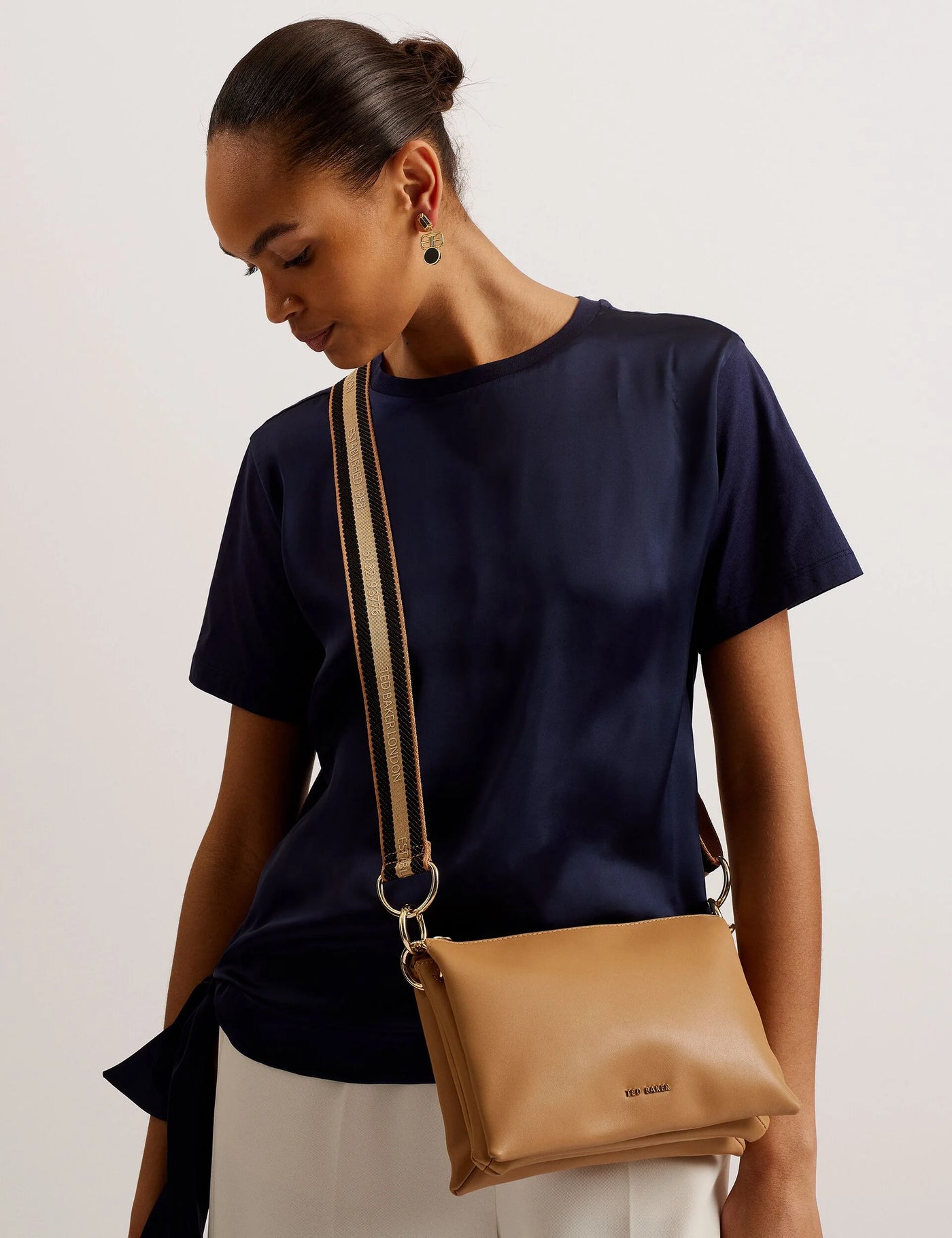 Ted Baker Darceyy Leather Crossbody Bag With Webbing Strap | Taupe