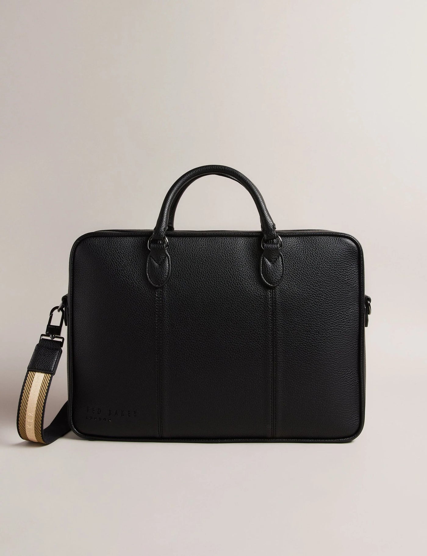 Ted Baker Kaden Branded Webbing PU Leather Laptop Bag | Black