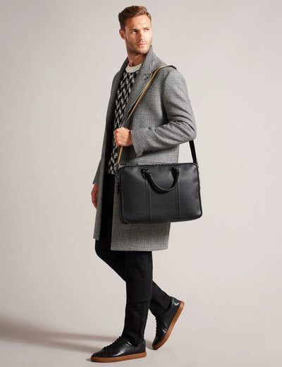 Ted Baker Kaden Branded Webbing PU Leather Laptop Bag | Black