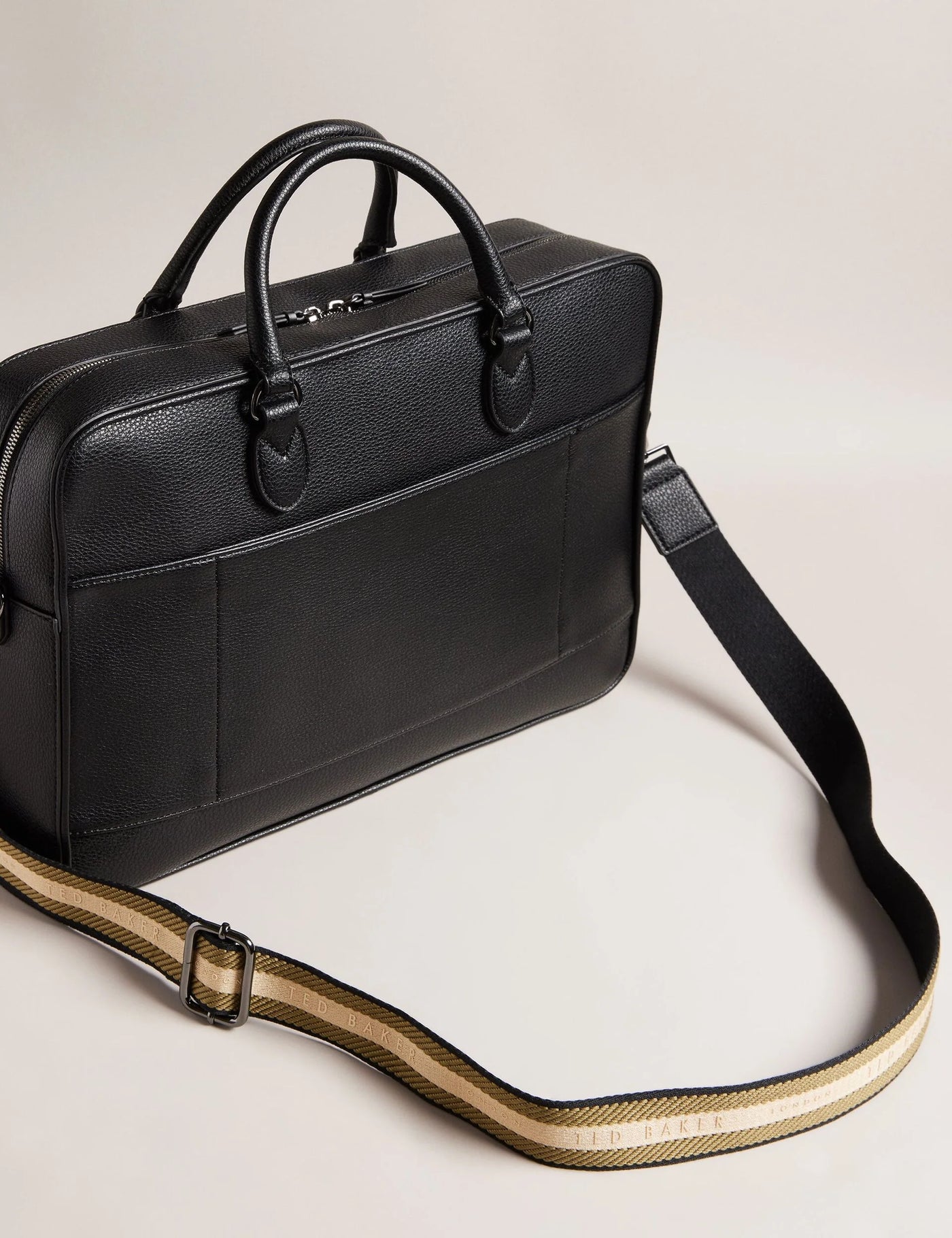 Ted Baker Kaden Branded Webbing PU Leather Laptop Bag | Black
