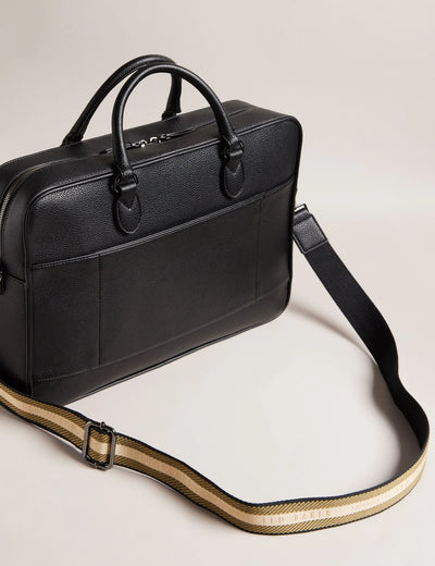Ted Baker Kaden Branded Webbing PU Leather Laptop Bag | Black